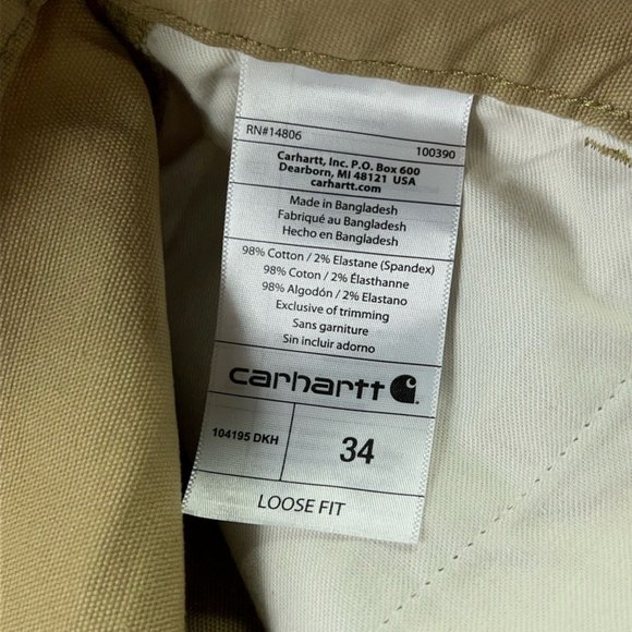 Carhartt Mens Rugged Flex Canvas Work Shorts Brown Loose Fit Stretch 34 New - Picture 10 of 12